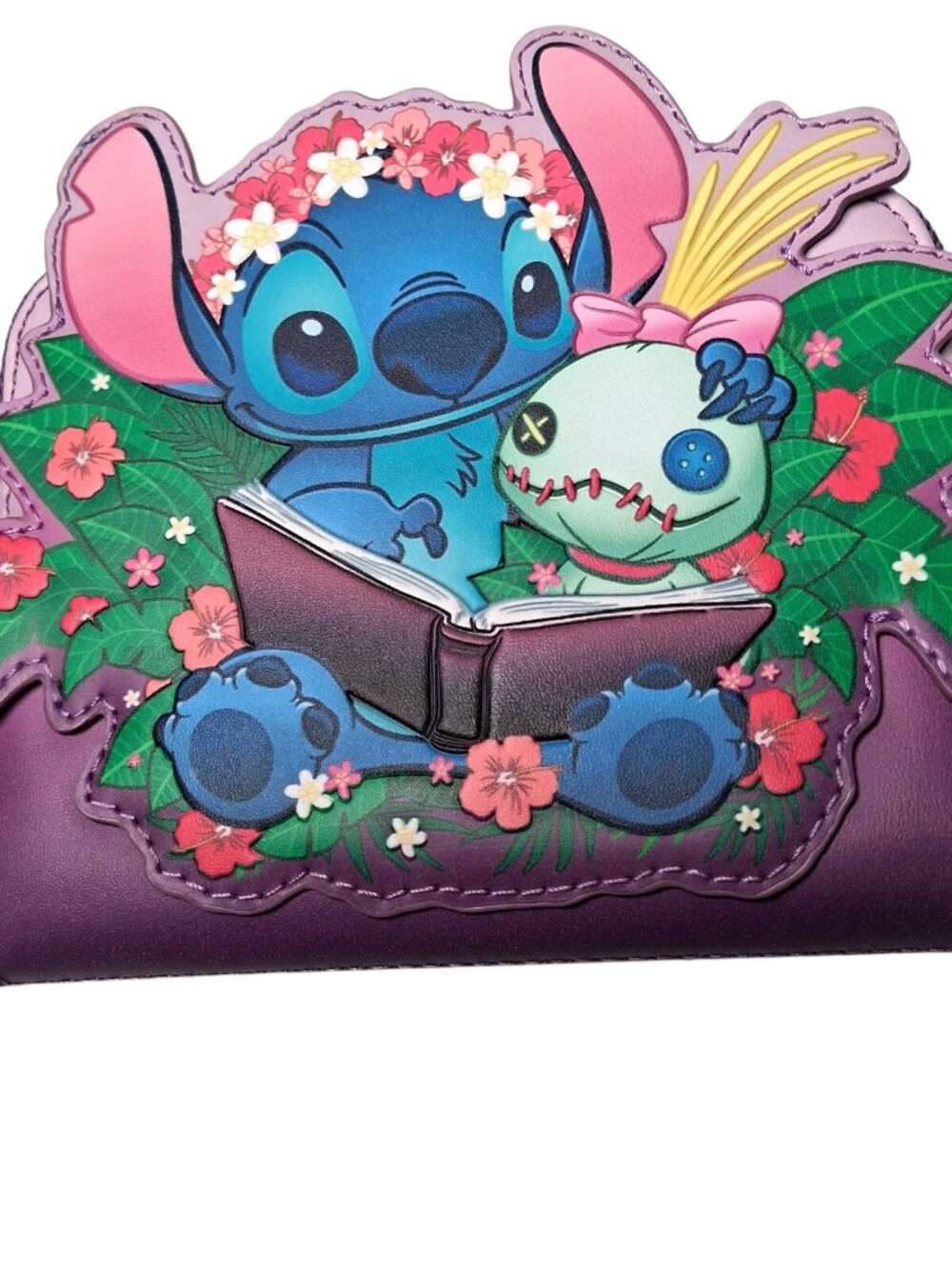 Loungefly Wallet Disney Lilo And Stitch Scrump Purple Pink Hibiscus Flowers Zip